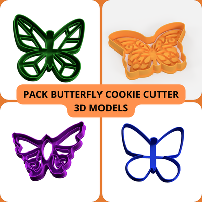 butterfly cookie cutter cutting 3d model pack x4 stamp marker mariposa cortante cortador molde galletas 3d print model - Mito3D