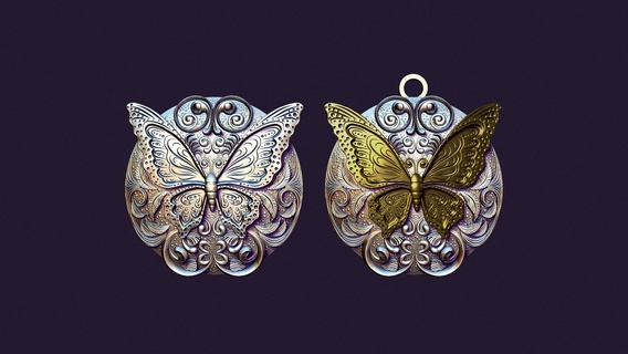 Schmetterling Medaillon Schmuck Schnalle Profil Gießen Anhänger Coulomb hängend Gold Silber Juwel Halskette druckbar Brosche 3d print model - Mito3D
