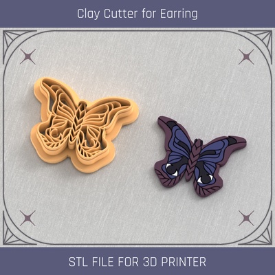 butterfly mystical & occult polymer clay cutters cutter tools earring cutteree 3d print model - Mito3D