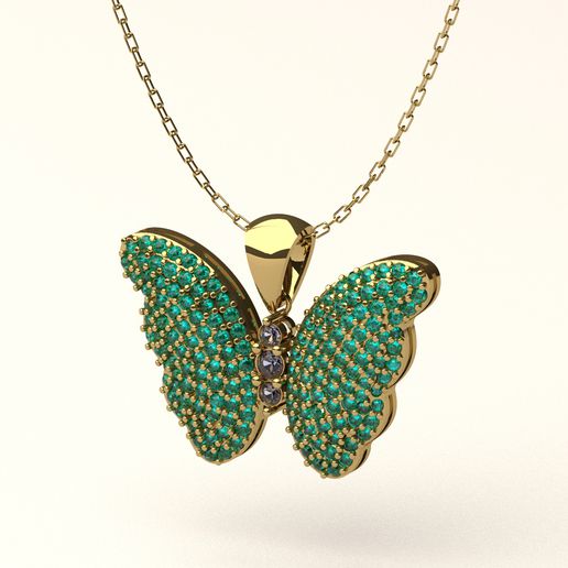 butterfly pendant 023 jewelry gold jewellery necklace silver jewel 3dprint printable 3dprinting fashion beauty wings gem diamond stone 3D print model - Mito3D