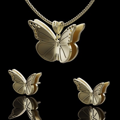 butterfly pendant earrings earring gold silver4 lux luxury gem diamond wedding engagement 3d print model - Mito3D