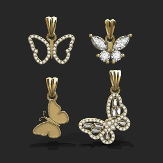 borboleta pingentes pingente pendente jóia joalheria disse brilhante pedras joias ouro impression3d 3d print model - Mito3D