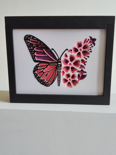 butterfly shadow box flowers mother's day silhouette 3d print model - Mito3D