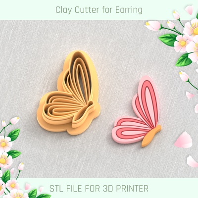 farfalla ali primavera argilla taglierina utensili orecchino 3d print model - Mito3D