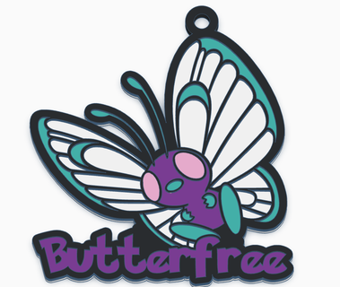 butterfree keychain pokemon 12 first generation pok mon wings beauty evolution freedom nature custom name charming design fans collection gift detailed particulars quality impression nostalgia classic team adventures 3d print model - Mito3D