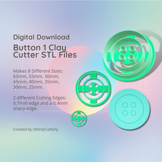 button shape 1 clay cutter - crafter stl digital file download- 8 sizes 2 earring versions cookie polymer geometric embossed hexagon utterlycutterly utterly cutterly fondant organic indie fashion 3d print model - Mito3D