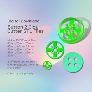 button shape 2 clay cutter - crafter stl digital file download- 13 sizes earring versions cookie polymer geometric embossed hexagon utterlycutterly utterly cutterly fondant organic indie fashion 3d print model - Mito3D