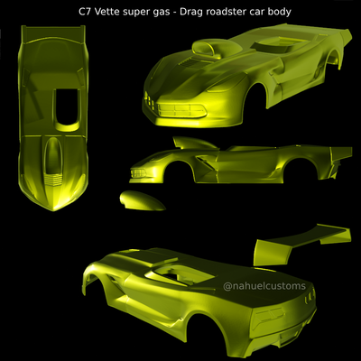 c7 vette super gás arrastar roadster carro corpo diecast personalizadas modelo kit corrida pró rua fenda rc r c mod modificado estoque dragster 3d print model - Mito3D