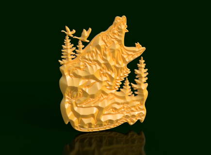 Cabeza oso vahşi kükreme Sanat heykel ayı dağlar doğa hayvan dekorasyon doku ilham kırsal Odun modern siluet orman basitlik detay stil minimalist alp 3d print model - Mito3D
