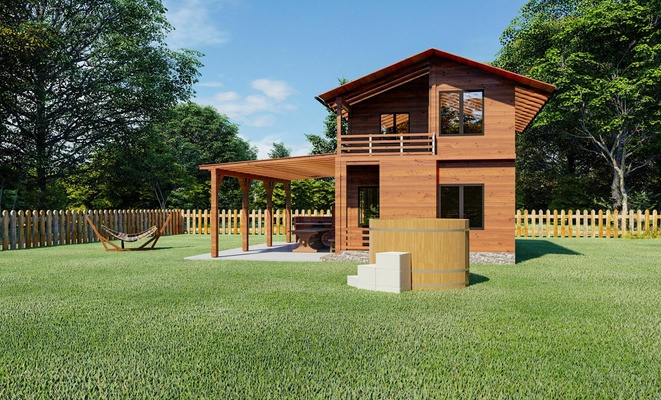 cabina madera casa on césped yarda jardín hogar familia arquitectura interior 3d print model - Mito3D