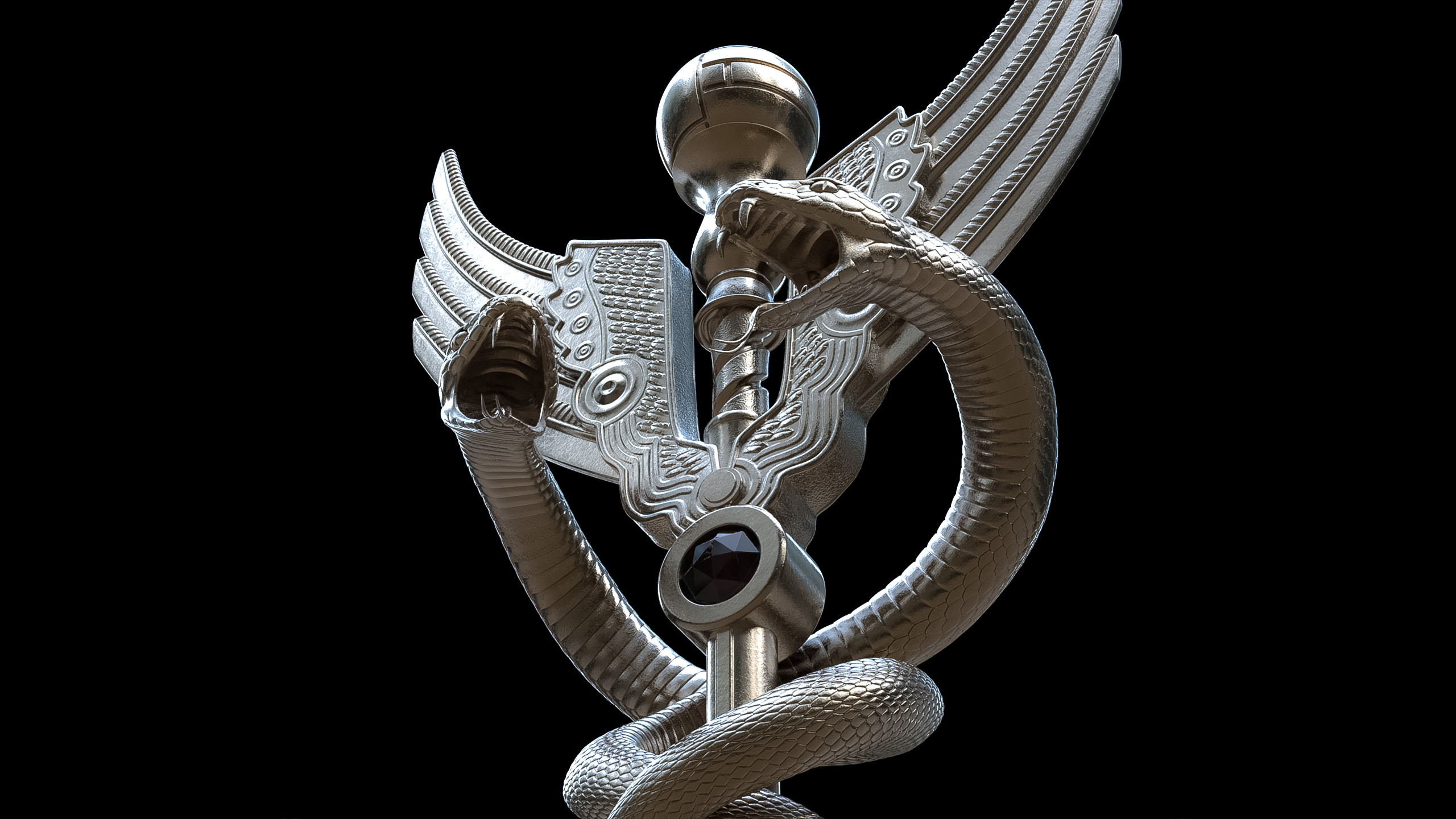 caduceo personale artefatto deco decorativo simbolo stl resine arma mischia serpenti Ermete cosplay collezione puntello giocattolo Ali greco antico energia 3D print model - Mito3D