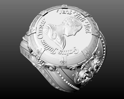César veni vidi vici médaillon bague bijoux anneaux or imprimable diamant argent sterling gaius romain Empire 3d print model - Mito3D
