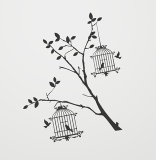 cage oiseau arbre mur décoration Accueil maison pochoir 3d print model - Mito3D