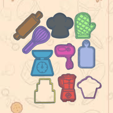 cake shop kit x10 cookie cutter pack chef pastry balance mixer hat glove blender stick table rolling pin sharp kitchen moulds fondant cookies design cutters drawings stamper 3d print model - Mito3D