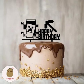 cake topper adorno torta - minecraft Home pastel cumple años mine craft happy birthday hp 3d print model - Mito3D