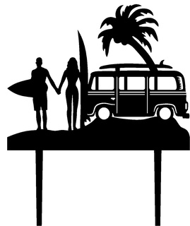 torta cappello cilindro vacanza coppia 2 ornamento compleanno nozze spiaggia Luna miele amore palma auto combi vw furgone Surf surfista 3d print model - Mito3D