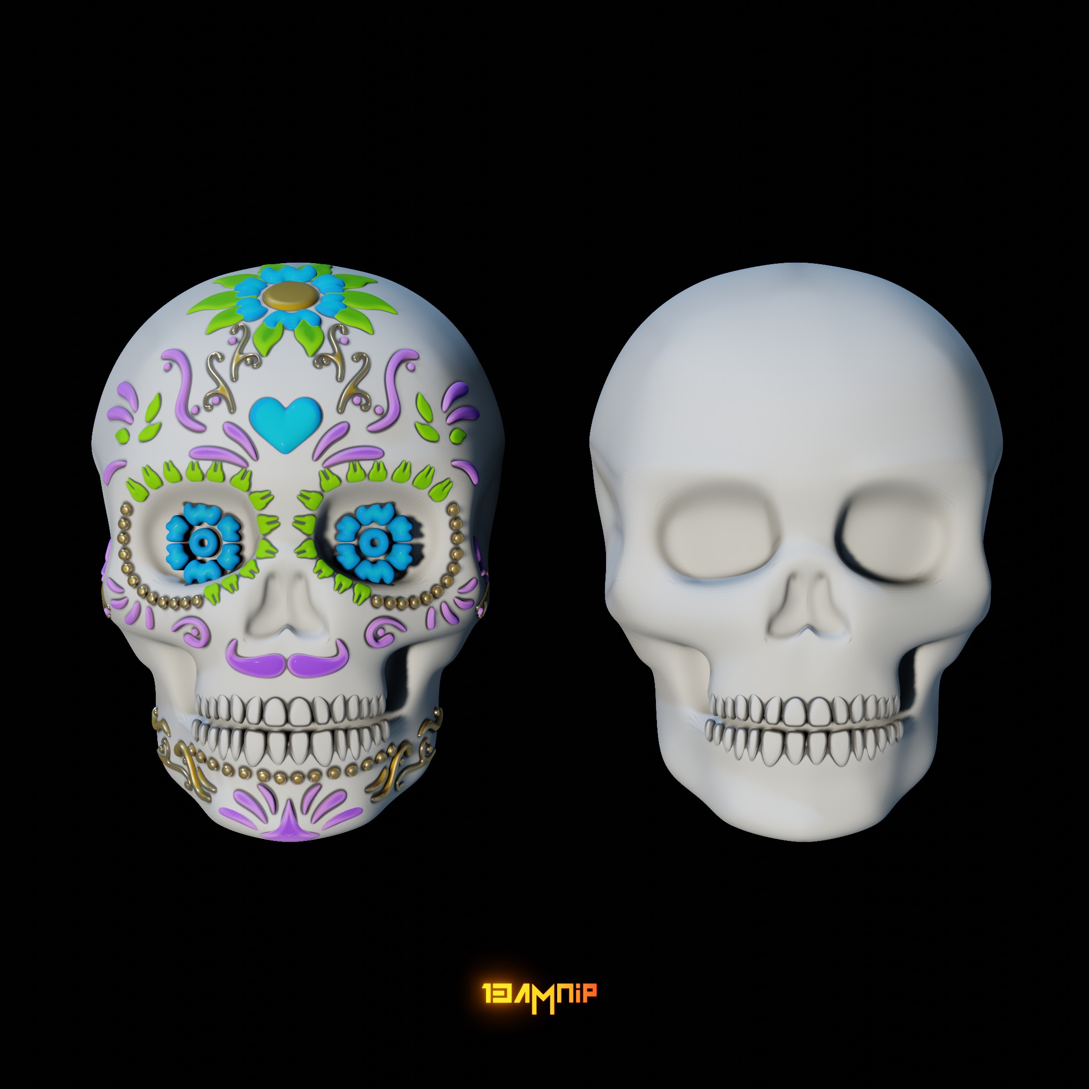 calavera + crâne mexicain squelette tête OS anatomie morte mort miniatures figurines sucre fantaisie Mexique sculpture 3dprint intérieur 3D print model - Mito3D