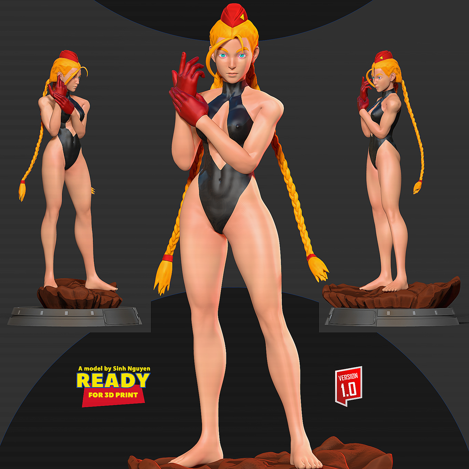 cammy - ready fight street fighter warrior 3dprint 3dprinting statue figure game character girl fanart 3D print model - Mito3D