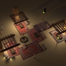 hoguera pérgolas alfombras tradicional Arábica estilo arquitectura retro edificio Golfo saudita Emiratos Katar arabia cultura Desierto arena bahrein Kuwait casa exterior árabe Sáhara 3d print model - Mito3D