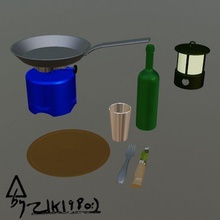 campeggio kit 1 diorama 18 13 gas stufa coltello frolla lampada bottiglia bicchiere 3d print model - Mito3D