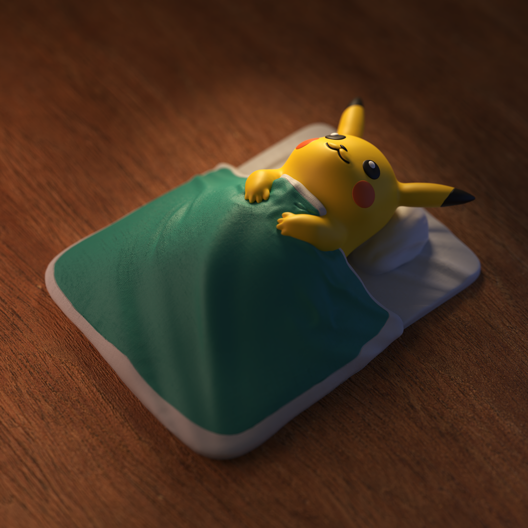 hipocresía dormir pokemon Pikachu lindo regalo sencillo idea videojuego anime kawaii pequeño resina memes cama gracioso 3D print model - Mito3D
