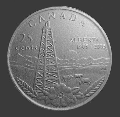 canada 25 cents number alberta derrick cows mountains sun coin currency 3d print model - Mito3D
