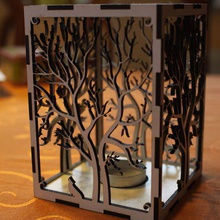 candle holder laser cut tree & animals wood present tea art 2d vector lasercut fablabdd fablab 3d print model - Mito3D