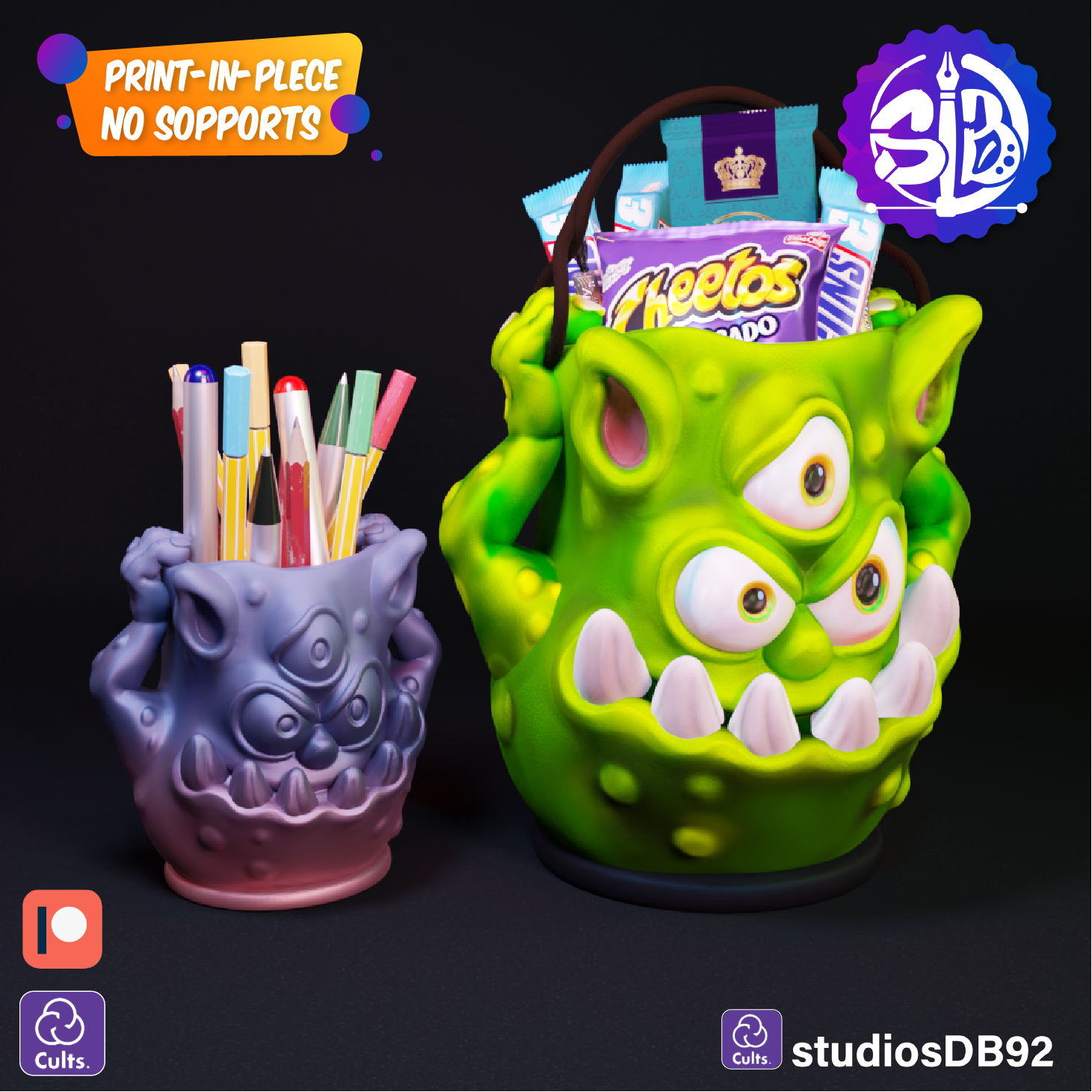 bonbons panier halloween monstre jeu no supports impression site stl moster frankintain studiosdb92 3mf bambulab of crayon titulaire soutien terreur citrouille échantillon 3D print model - Mito3D