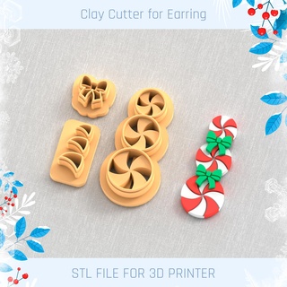 candy ribbon pack christmas polymer clay cutter Jewelry tools earring stl jewelry cutters new year winter 3d print model - Mito3D