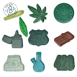 cannabis 420 collection 10 files - cookie cutter fondant polymer clay pastry baking play-doh birthday stamp weed lighter bong 3d print model - Mito3D