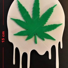 cannabis leaf dripping stain weed sheet mural deco 3d print model - Mito3D