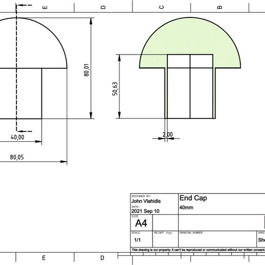 gorra seta 40 mm herramienta 40mm circulo cilindro 3D print model - Mito3D