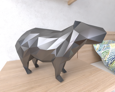capibara lowpoly animal geometric origami art sculpture statue faceted decorative model wall low poly fantasy 3d print model - Mito3D