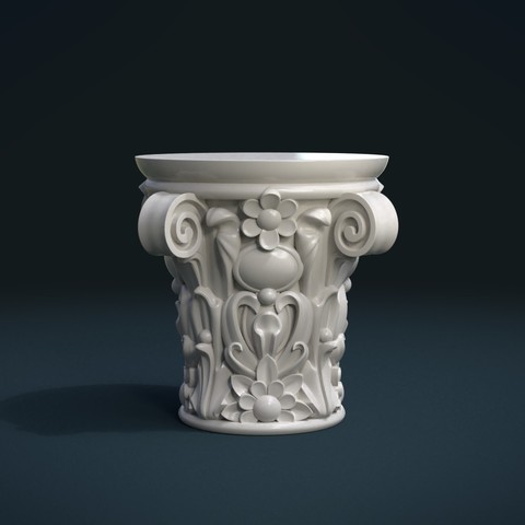 capital home chapiter capitel column decor baroque ornament organic lives stone interior botanical carved 3D print model - Mito3D