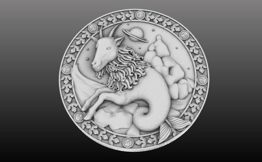 capricorn zodiac medallion 3d jewelry pendants silver gold cancer aries aquarius sign horoscope astrology necklace jewellery pendant 3d print model - Mito3D
