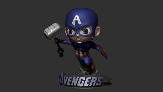 captain america fan art sculpture marvel cpitan 3d print hero comic chibi 3d print model - Mito3D