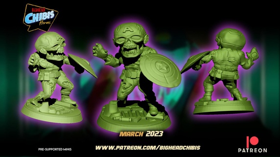 Capitano America zombie zombidi chibi meraviglia unito fan arte dc 3d print model - Mito3D