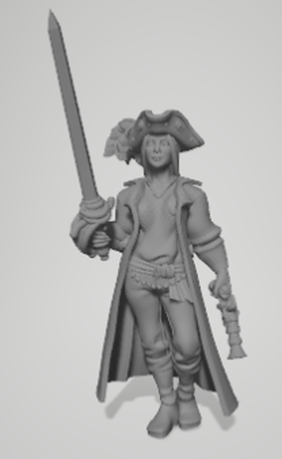 capitão elsbeth jogos guerreiro dnd lutador miniaturas fêmea pirata rainha espada lâmina arma fogo pistola 3d print model - Mito3D