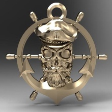 captain pirate skull jewelry fashion art ocean ship marine pipe wheel rudder anchor sea 3d print model - Mito3D