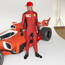 macchina conducente formula f1 autista rosso casco cap 3d print model - Mito3D