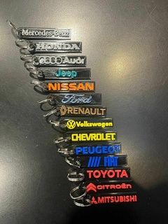 car keychains - keychain cars logos pin dual extruder extrusion mercedez audi peugeot fiat mitsubichi chevrolet volkswagen nissan jeep citroen toyota renault ford 3d print model - Mito3D