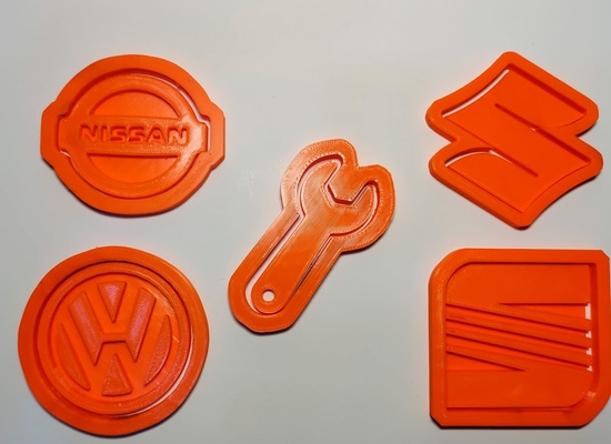 car logos - pack 1 cookie cutter cars brand logo motor nissan seat volkswagen wrench suzuky 3d print model - Mito3D