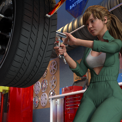 car mechanic woman air gun 3D print model - Mito3D