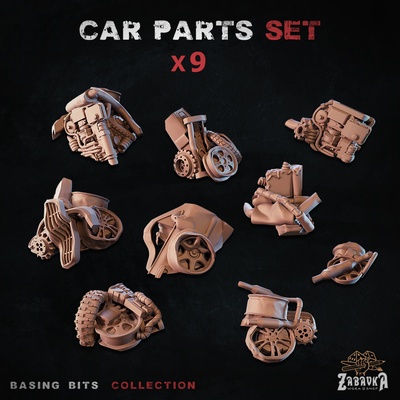 carro partes baseando bits jogos motor metal rodas tubos dnd aros pneus ferro velho 3d print model - Mito3D