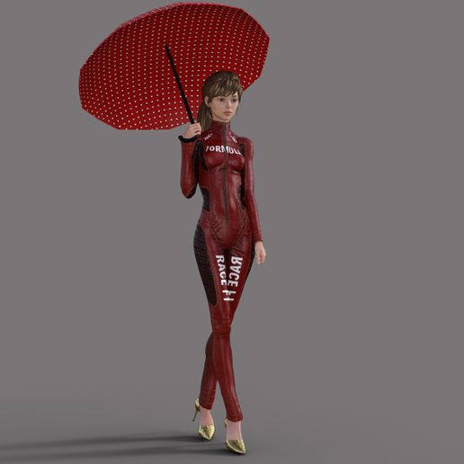 car racing girl umbrella wash girls soap tube bucket f1 pit head coach talk 3D print model - Mito3D