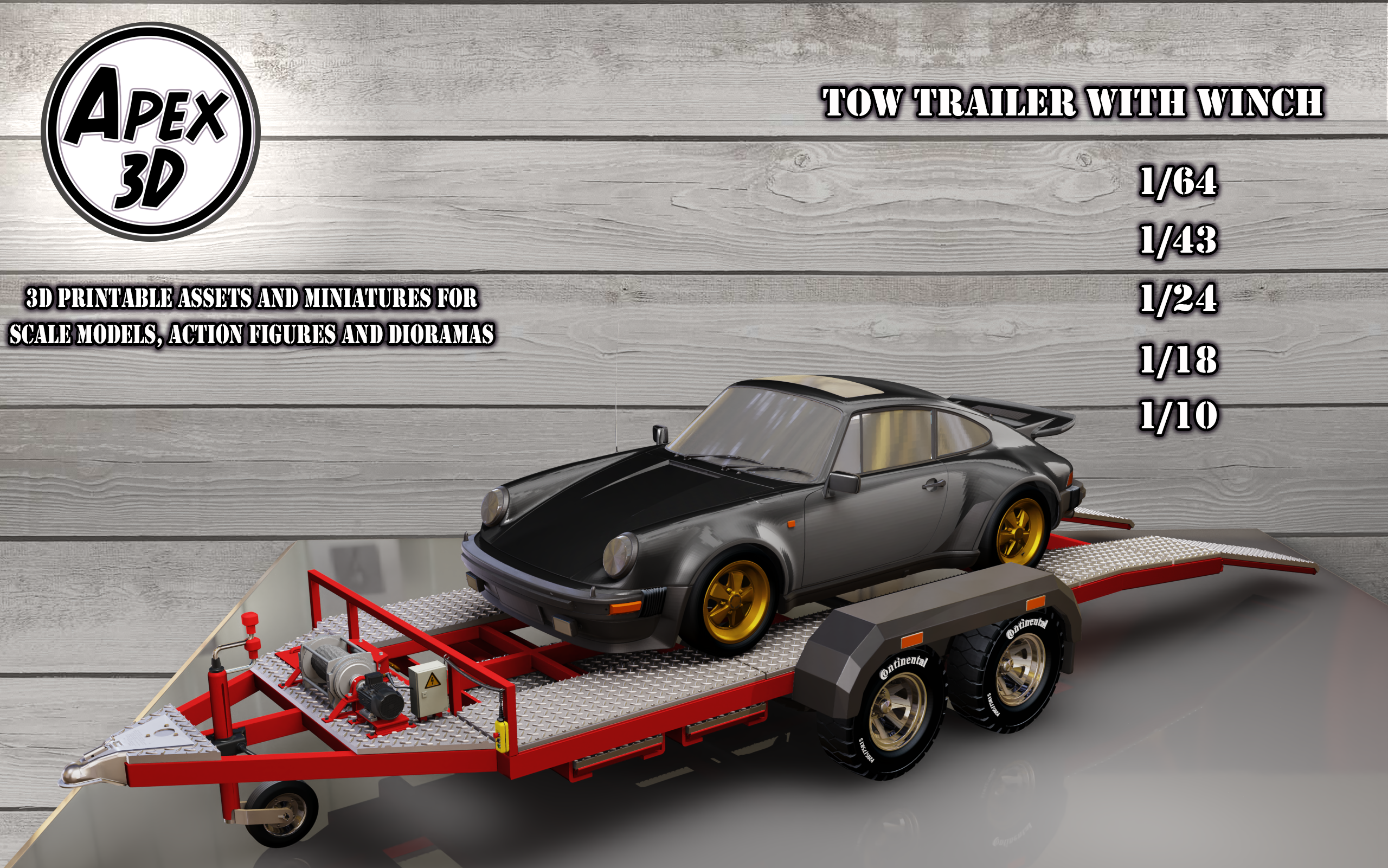 car tow trailer 3d printable various scales 3dprinting diorama maquette scale autos plastikits plastimodel sprue collection collectible cars garage shop mechanic workshop wheel tire trolley 3D print model - Mito3D