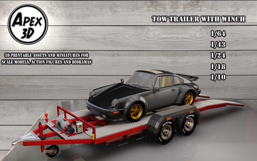 car tow trailer 3d printable various scales 3dprinting diorama maquette scale autos plastikits plastimodel sprue collection collectible cars garage shop mechanic workshop wheel tire trolley 3d print model - Mito3D