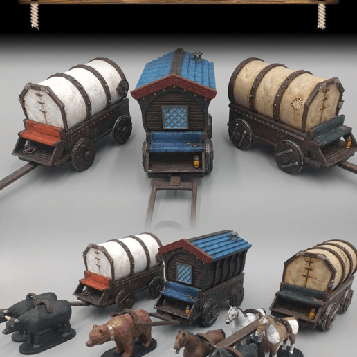 caravan wagons - modular 28mm gaming sample items game games 3D print model - Mito3D