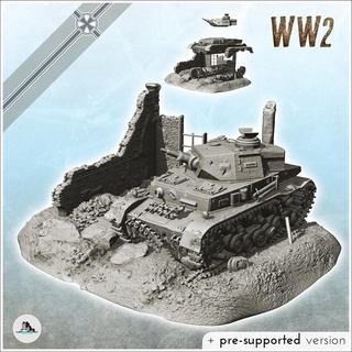 carcass panzer iv ausf f1 building ruin - germany eastern western front normandy stalingrad france bulge wwii scenery vehicle tank military combat armor armored fighting warfare turret german bolt blitzgrieg ww2 second action world war wehrmacht flames 3d print model - Mito3D