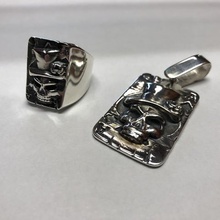 cartão de crânio jóias anel selo pingente 3d print model - Mito3D